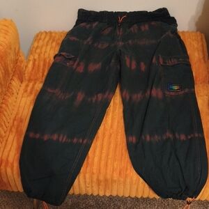 Teddy Fresh Black & Rust Tie-Dye Cargo Joggers